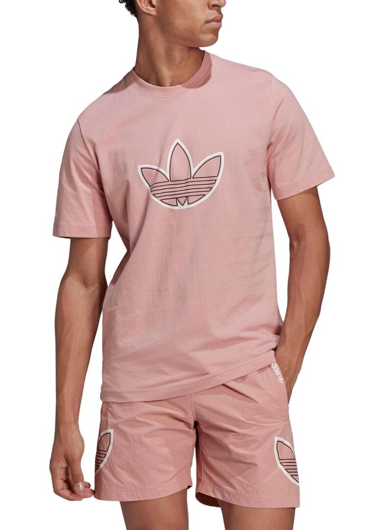 T Shirt Adidas Outline Logo Rosa per Uomo