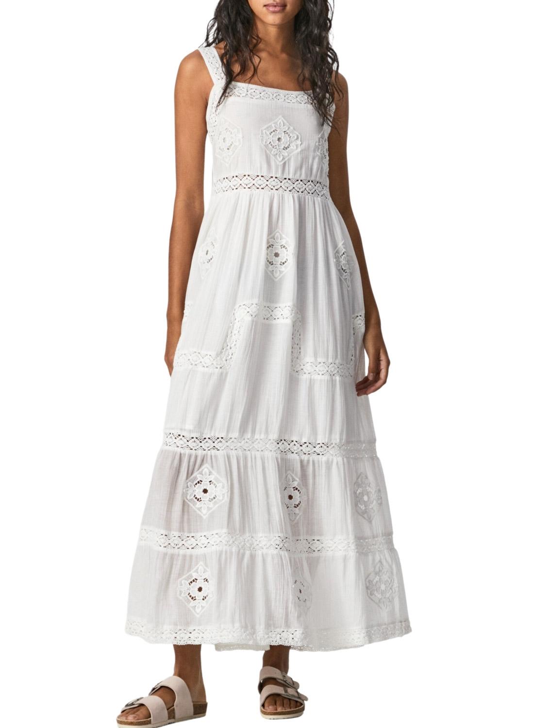 Vestito Pepe Jeans Loyce Crochet Bianco per Donna