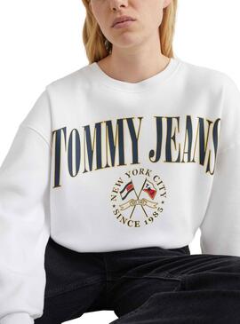 Felpa Tommy Jeans Crop Relaxed Donna Bianco