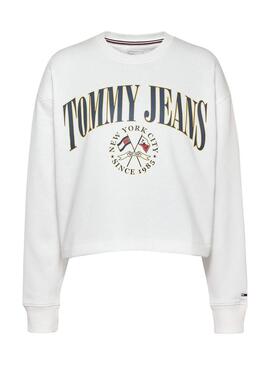 Felpa Tommy Jeans Crop Relaxed Donna Bianco