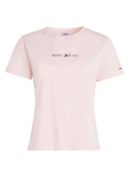 T-Shirt Tommy Jeans Serif Rosa per Donna