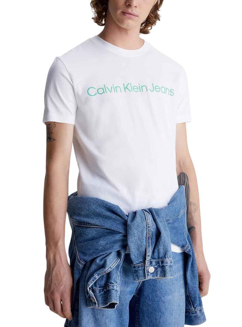 T-Shirt Calvin Klein Logo Slim Bianco per Uomo