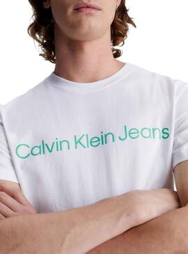 T-Shirt Calvin Klein Logo Slim Bianco per Uomo