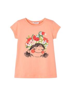 T-Shirt Mayoral Serigrafia corallo per Bambina