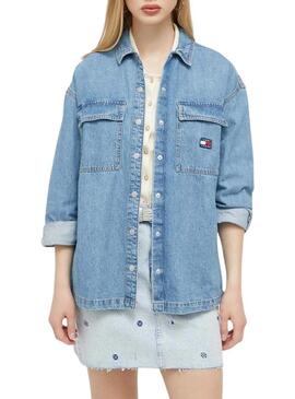 Overshirt Tommy Jeans Denim Blu per Donna