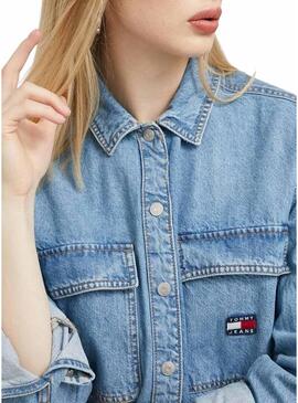 Overshirt Tommy Jeans Denim Blu per Donna