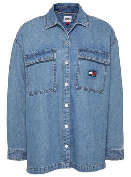 Overshirt Tommy Jeans Denim Blu per Donna