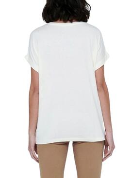 T-Shirt Only Moster Bianco Beige per Donna