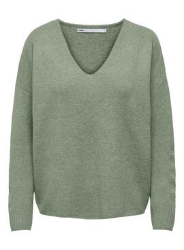 Pullover Only Rica Life Collo a V Verde per Donna