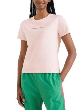 T-Shirt Tommy Jeans Serif Rosa per Donna