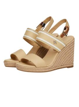 Sandali con zeppa alta in tessuto Tommy Hilfiger beige donna