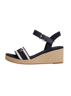 Sandali con zeppa in tessuto Tommy Hilfiger blu scuro donna