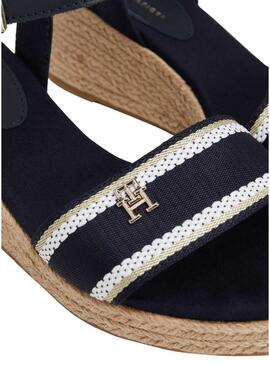 Sandali con zeppa in tessuto Tommy Hilfiger blu scuro donna