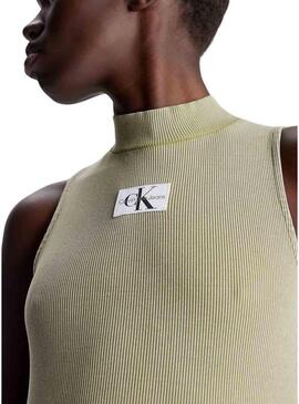 Abito Calvin Klein Washed Rib Label Lungo Verde Donna