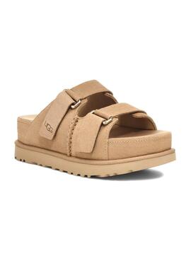 Sandali UGG Goldenstar in camoscio color cammello per donna.