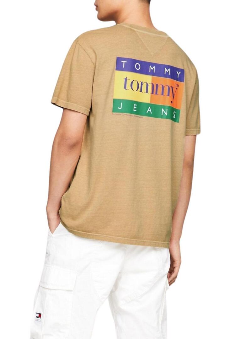 Maglietta Tommy Jeans Summer Flag Marrone Tostato Per Uomo