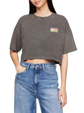 Maglietta Tommy Jeans oversize estate grigia per donna