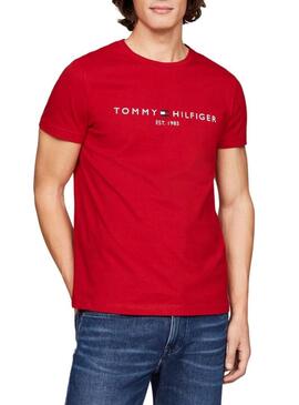 Maglietta Tommy Hilfiger Logo Rosso per Uomo