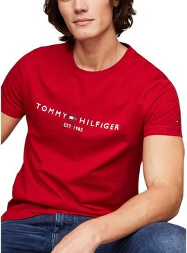 Maglietta Tommy Hilfiger Logo Rosso per Uomo