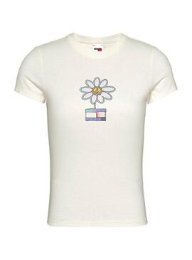 Maglietta Tommy Jeans Flower Slim Bianca per Donna