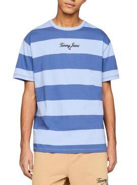 Maglietta Tommy Jeans Bold Stripe Blu per uomo