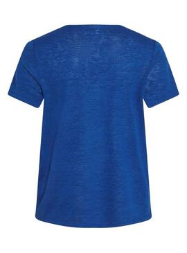 Maglietta Vila Viamer V-Neck Lace Blu per Donna