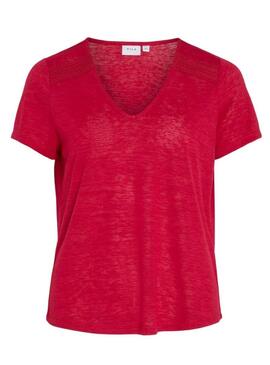 Maglietta Vila Viamer V-Neck Rosa per Donna