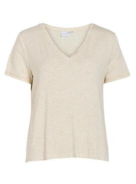 Maglietta Vila Vinoella V-Neck beige per donna