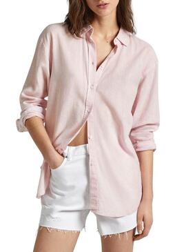 Camicia Pepe Jeans Philly in lino rosa per donna