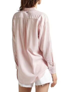 Camicia Pepe Jeans Philly in lino rosa per donna