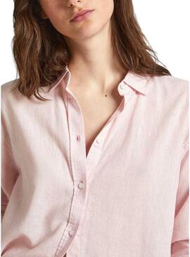 Camicia Pepe Jeans Philly in lino rosa per donna