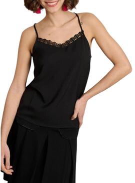 Top Naf Naf in pizzo nero per donna.