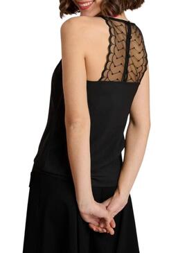 Top Naf Naf in pizzo nero per donna.