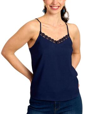 Top Naf Naf in pizzo blu scuro per donna