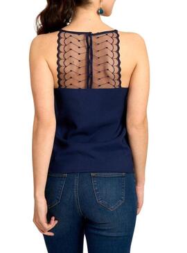 Top Naf Naf in pizzo blu scuro per donna