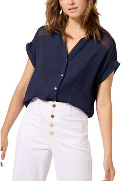 Camicia Naf Naf semitrasparente blu scuro per donna