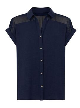 Camicia Naf Naf semitrasparente blu scuro per donna