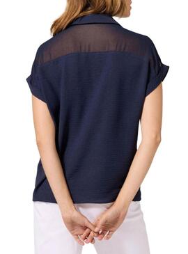 Camicia Naf Naf semitrasparente blu scuro per donna