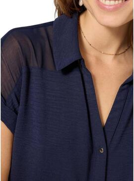 Camicia Naf Naf semitrasparente blu scuro per donna