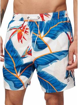 Costume da bagno Superdry Hawaiian blu e bianco per uomo