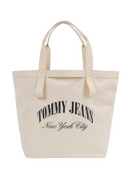 Borsa Tommy Jeans Hot Summer Tote Beige per donna