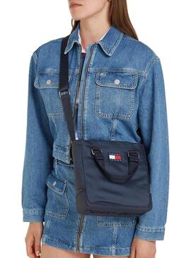 Borsa Tommy Jeans Uncovered Mini Tote Navy per donna.