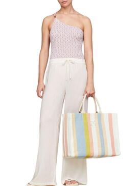 Borsetta Tommy Hilfiger Beach Tote a righe multicolore per donna