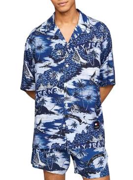 Camicia Tommy Jeans Hawaiian blu per uomo.