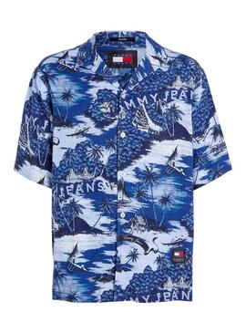 Camicia Tommy Jeans Hawaiian blu per uomo.