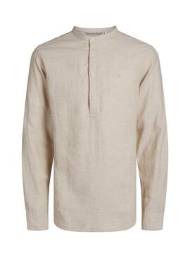 Camicia Jack And Jones Mazie in lino beige per uomo