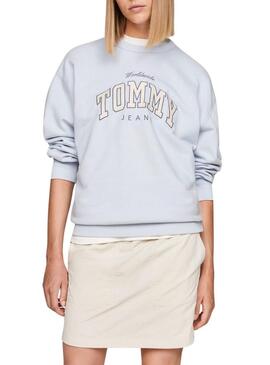 Felpa Tommy Jeans Relaxed Varsity Luxe Blu per donna