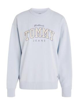 Felpa Tommy Jeans Relaxed Varsity Luxe Blu per donna