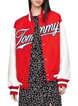 Giacca Tommy Jeans Letterman rossa per donna