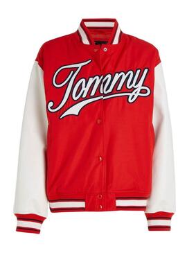 Giacca Tommy Jeans Letterman rossa per donna